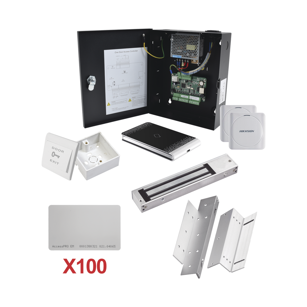 Kit de Control de Acceso con TARJETA para 1 Puerta con lector de Entrada y Salida / TODO INCLUIDO / Software IVMS4200 incluido