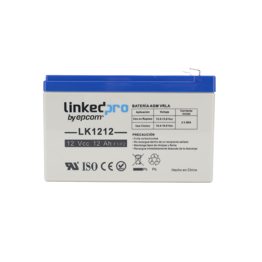 Batería de respaldo 12 V 12 Ah AGM | Certificada UL94-HB Resistencia a la flama básica | Especial para Seguridad Electrónica | Vida útil 5 años | Terminales F1 + Adaptador F2