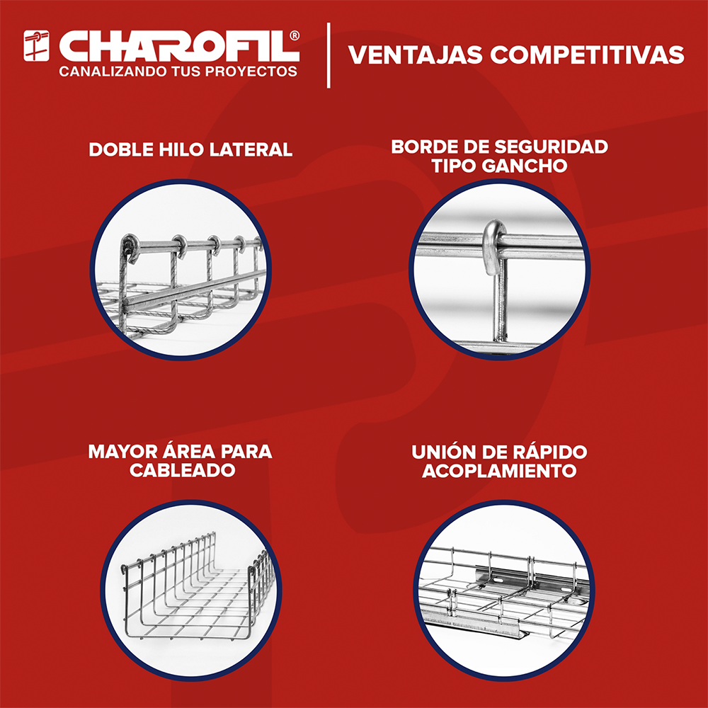 Charola Tipo Malla Línea MallaFils® 50x54 mm para hasta 38 Cables Cat6 / Uso Interior con Acabado EZ / Tramo 3 m - Imagen 4