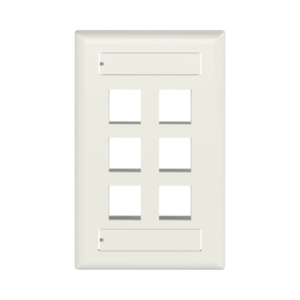 Placa de Pared Vertical, Salida Para 6 Puertos Keystone, Con Espacios Para Etiquetas, Color Blanco Mate