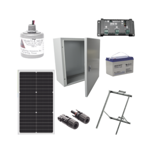 Kit Solar de 12 Vcc para alimentar energizador de cerca electrificada. Instalación de panel en poste.