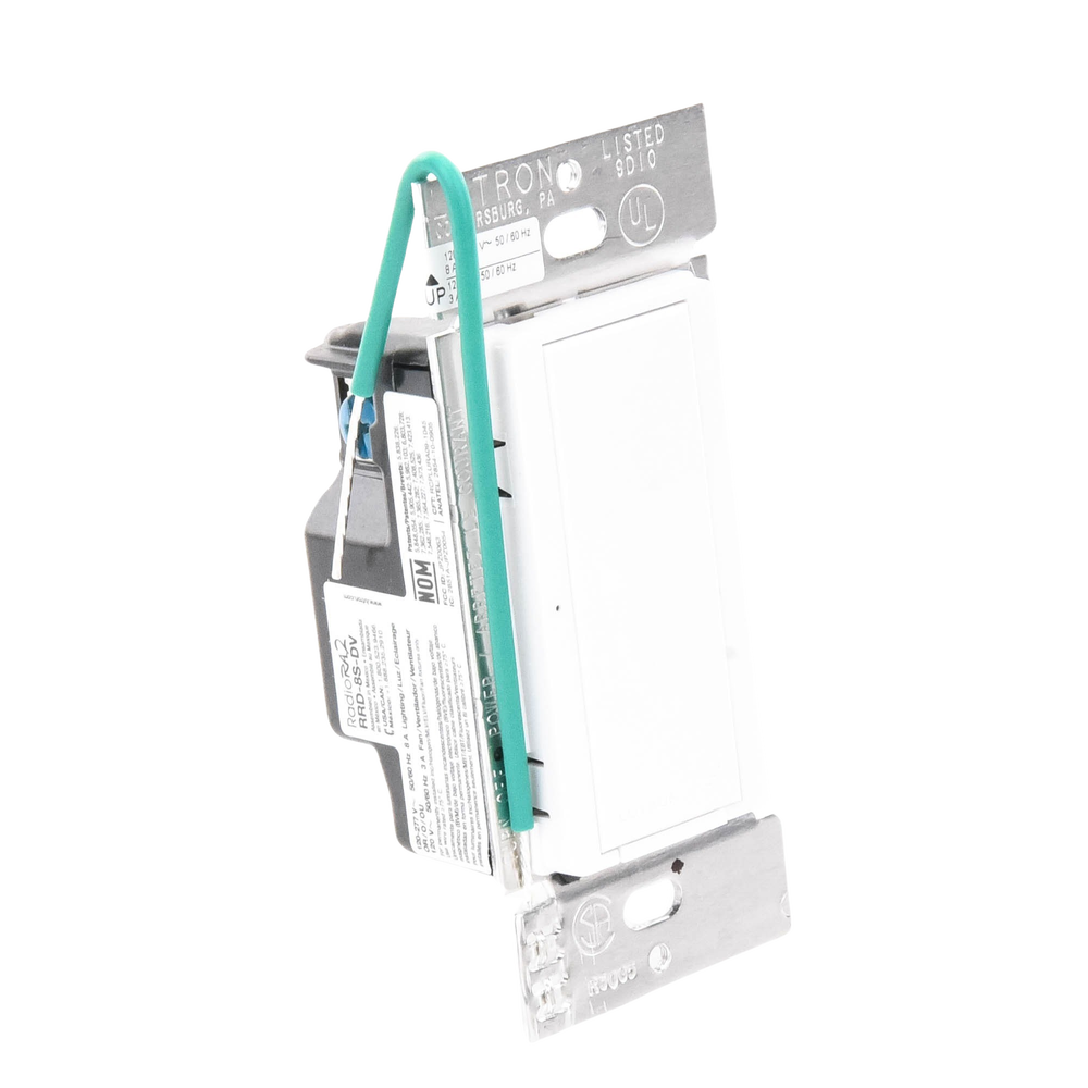 (RadioRA2) Switch on/off RRD-8S-DV-WH de doble voltaje, un solo polo 120V/, 8A/, 1/10HP 3A en motores, apaga y enciende iluminación ó motor, NO requiere cable neutro. - Imagen 2