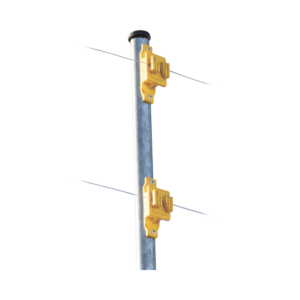 Aislador de Paso color Amarillo reforzado para cercos eléctricos, resistente al clima extremoso