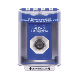 Botón de Salida de Emergencia, Texto en Español, Tapa Protectora de Policarbonato Súper Resistente, Llave para Activar