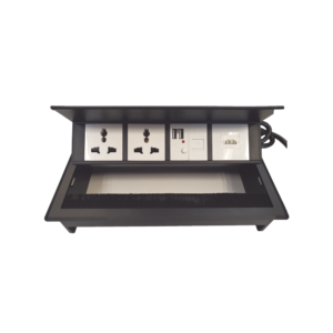 Caja Horizontal Tipo Hub para Escritorio Color Negro, con 1 Puerto HDMI Hembra-Hembra, 1 Puerto RJ45 Cat6, 2 Puertos USB (Solo Carga), y 2 Contactos El?ctricos Universales