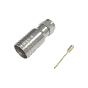 Conector F Macho en 75 Ohm, Plegable para Instalar en Cables Coaxiales RG-11, Cuerpo de Bronce-Niquelado/ Tefl??n.