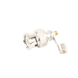 Conector BNC macho en 75 Ohm, para cable coaxial RG-59 / Con base de alivio negra de PVC, N??quel/ Oro/ PTFE.