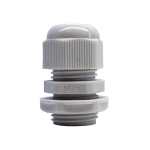 Conector Plǭstico Blanco Tipo Glǭndula para Rosca NPT 1/2"