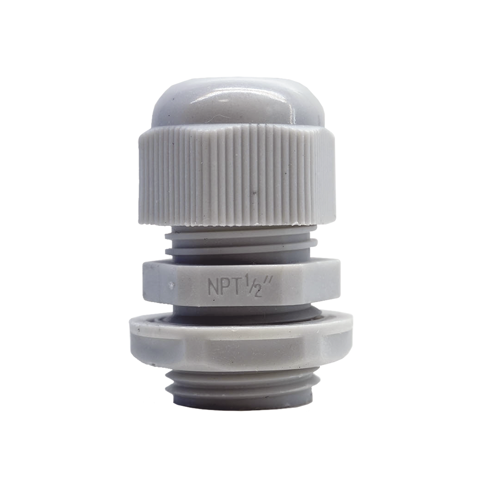 Conector Plǭstico Blanco Tipo Glǭndula para Rosca NPT 1/2"