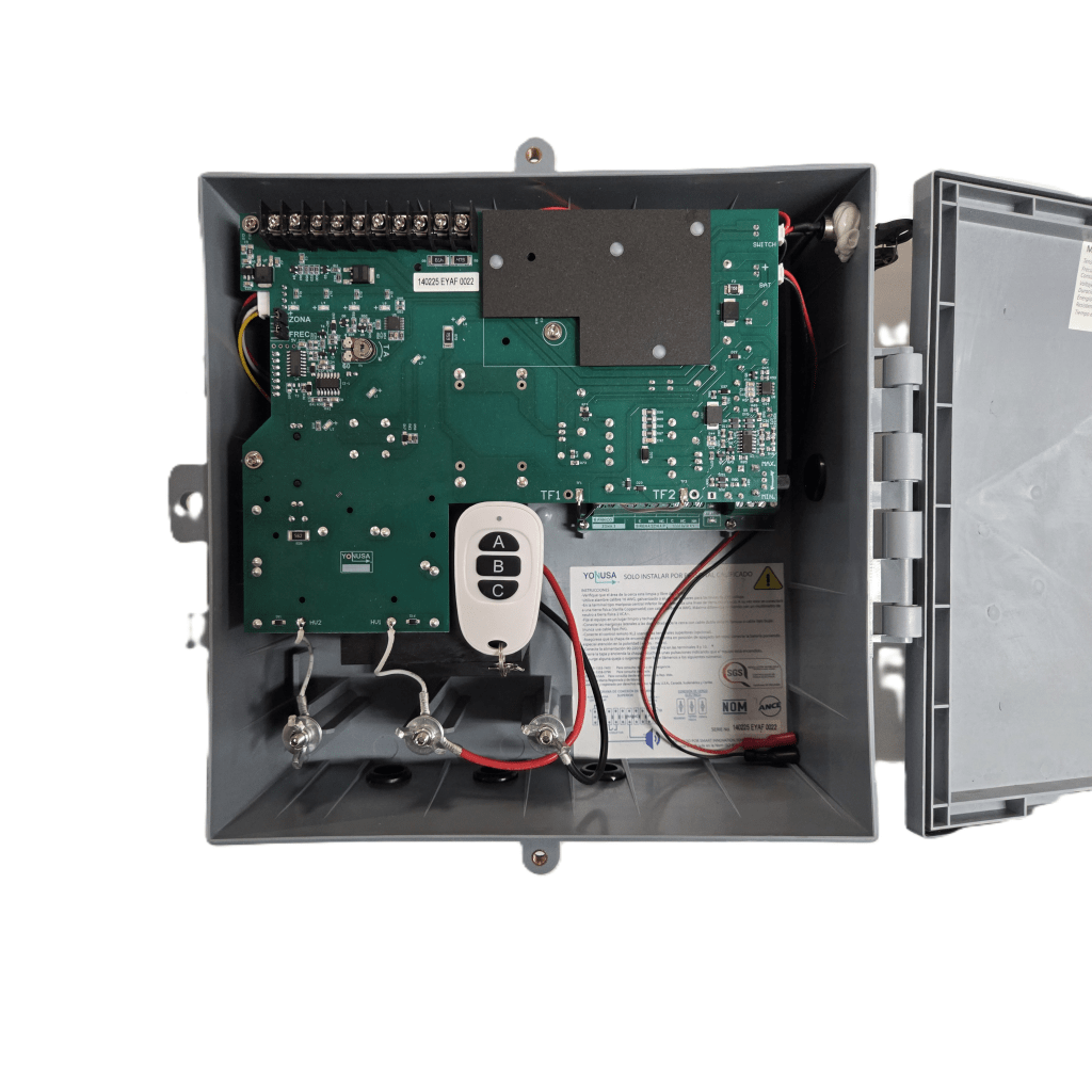 Energizador para Cerco Eléctrico AF-CR / 10,000 Volts / 10,000 Metros Lineales / Alimentación AC 127-220V o Solar / Control Remoto RF 433 MHz / Sistema de Alarma Integrado / Salida Auxiliar 12Vdc 1.5A / Respaldo con Batería Interna 4A - Imagen 2