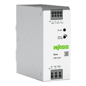 Fuente de Alimentación BASE / 24V DC 10A 240W / Monofásica 100-240V AC / Push-in CAGE CLAMP® / Sincronización Primaria / Autoenfriamiento / Paralelo y Serie / IP20 / Carril DIN