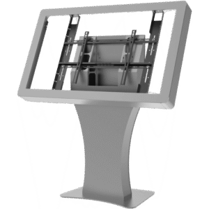 Kiosko Landscape Indoor / Soporte para Pantallas Digitales 55" / Diseño Hourglass Moderno / Base Plana Rectangular / Tray Interno para Componentes / Protección contra Robos / Acabado Powder Coat Premium