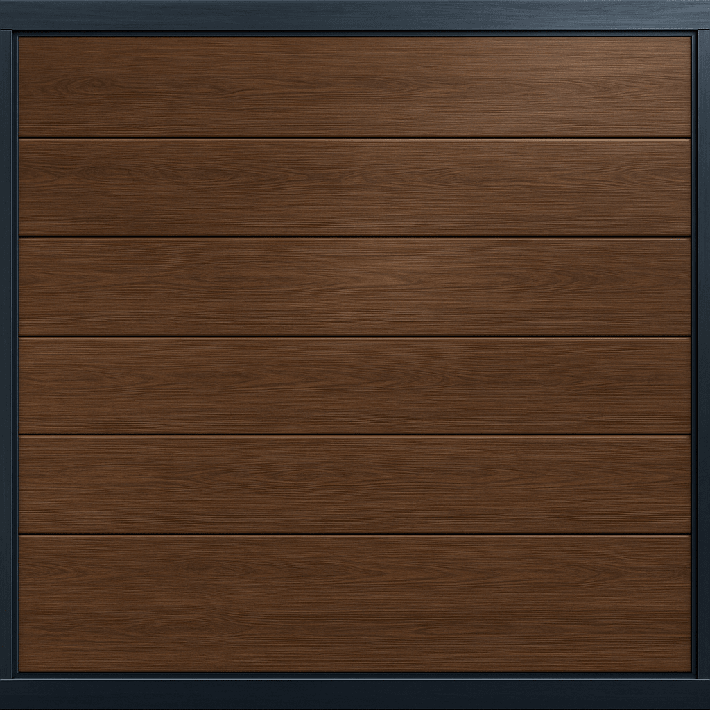 Puerta de Garage de Alta Calidad / Linea Central / Imitacion madera / oscura / 9x7 pies / AISLADA / Estilo Americana.