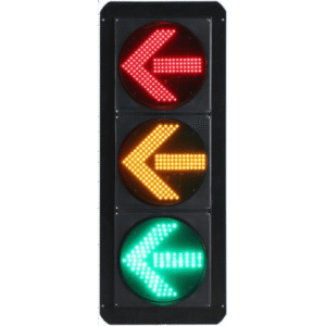 Semáforo Vertical de Giro Izquierdo / LED de Cuatro Elementos / Carcasa PC y ABS / IP53 / Transformador AC 24V / Flecha Izquierda / Protección IP53 / Vida Útil LED ≥100,000 Hrs