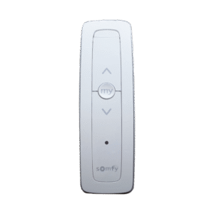 Control remoto 1 canal para motores de persiana Somfy con señal inalámbrica, instrucciones: sube, baja y detener, con posición favorita programada.
