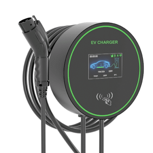 Estación de Carga para Vehículos Eléctricos / 48A 11.5kW / Voltaje 220-250V 1 Fase y 380-480V 3 Fases / Pantalla LCD 4.3 Pulgadas / Cable TPU 5 Metros / Protecciones Múltiples / Conectividad Plug and Play APP RFID / Carcasa Alu