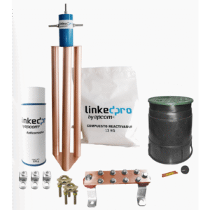 Kit Puesta a Tierra 200A / Electrodo Cobre Electrol?tico / Dise?o Delta / Filtro Equipotencial / Compuesto 12 kg / Barra Uni?n + Conectores + Registro