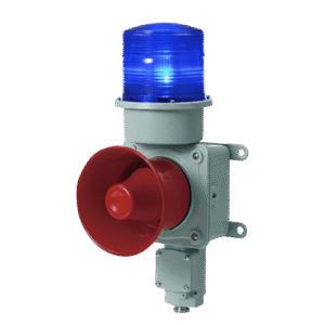 Combinación de baliza LED color Azul con sirena electrónica para aplicaciones de la industria pesada máx.114 dB a 220 VCA