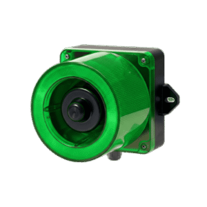 Combinación de baliza LED color Verde y sirena electrónica de 31 tonos resistente a la intemperie de volumen máx. 123 dB a 110-220 VCA
