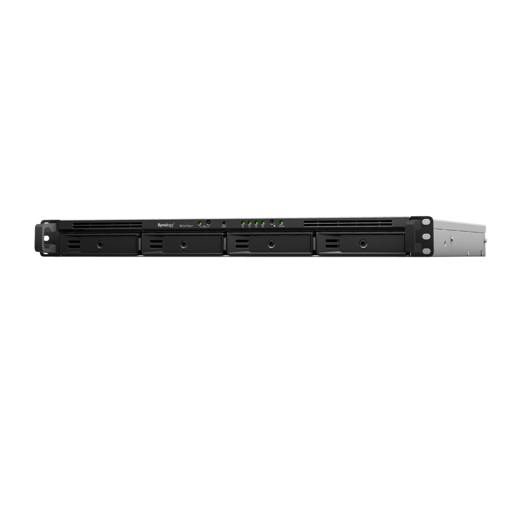 NAS RackStation RS1619xs+ | 4 Bah??as | CPU Intel Xeon D-1527 Quad-Core | 8 GB DDR4 ECC (Ampliable a 64 GB) | 2 Ranuras M.2 NVMe/SATA | 4 Puertos LAN 1GbE | Soporte 10GbE Opcional | Escalable hasta 16 Bah??as.