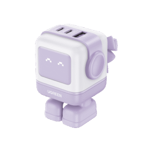 Cargador RobotGaN de 65W Serie UNO | 3 Puertos de Carga R?pida | 2 USB-C | 1 USB-A | PD 3.0 | QC 4.0 | Carga Inteligente | Tecnolog?a GaN II | Zapato Magn?tico Extra?ble | Carcasa Ign?fuga | Pantalla LED