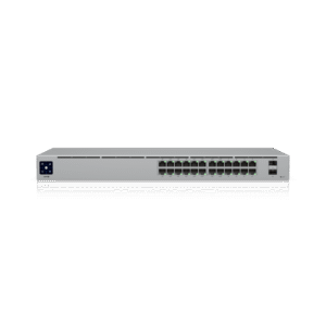 Switch UniFi Capa 2 / 24 Puertos Gigabit / 16 Puertos PoE+ 802.3af/at / 95W Total / 2 Puertos SFP 1G / Pantalla LCM / Sin Ventilador