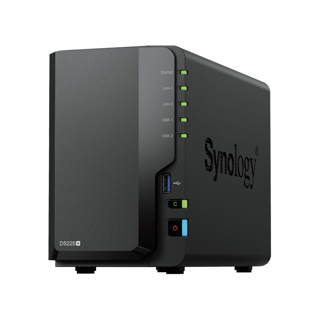 NAS DiskStation DS225+ | 2 Bah??as | Intel Celeron J4125 | 2 GB DDR4 | Hasta 40 TB | Puertos 1GbE y 2.5GbE | USB 3.2 Gen 1 | Compatible con RAID | Synology DSM.