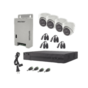 Kit HiLook Audio Bidireccional TurboHD 1080p / DVR Metalico 4 Canales / 4 Cǭmaras Eyeball (Exterior) con Bocina y Microf??no Integrado / 1 Fuente de Poder / Accesorios