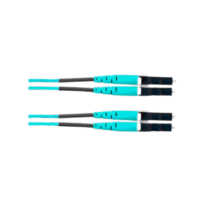 Jumper de Fibra Optica Multimodo 50/125 OM4, LC-LC Duplex, OFNR (Riser), Color Aqua, 25 Metros