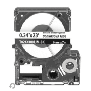 Casete de Etiquetas de Poliolefina de Cinta Continua, Color Negro Sobre Blanco, Uso Interior/Exterior, 5.82 mm de Ancho x 7 Metros (22.97 Pies) de Largo