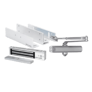 Kit para Control de Acceso Incluye Chapa Magnética de 600 Lbs / Montajes L y Z / Cierra puerta para 150 Kg / Certificación UL